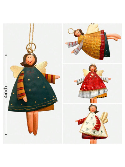 Charming Countryside Double-Sided Metal Christmas Tree Ornaments - Set of 4 Santa Claus Pendants