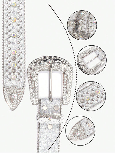 Sparkling Rhinestone-Studded Western Style Belt - Luxe Crystal-Embellished Leather for Men & Women