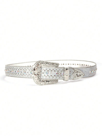 Sparkling Rhinestone-Studded Western Style Belt - Luxe Crystal-Embellished Leather for Men & Women