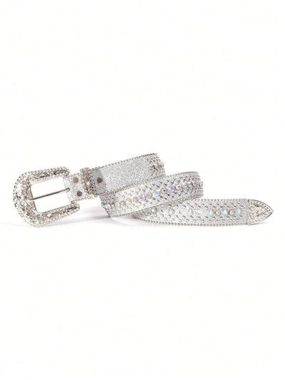 Sparkling Rhinestone-Studded Western Style Belt - Luxe Crystal-Embellished Leather for Men & Women