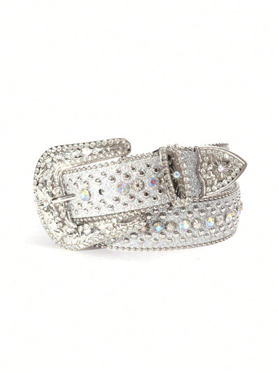 Sparkling Rhinestone-Studded Western Style Belt - Luxe Crystal-Embellished Leather for Men & Women