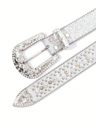 Sparkling Rhinestone-Studded Western Style Belt - Luxe Crystal-Embellished Leather for Men & Women