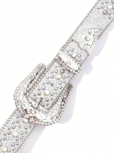 Sparkling Rhinestone-Studded Western Style Belt - Luxe Crystal-Embellished Leather for Men & Women