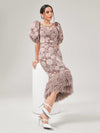 Chic Floral Puff Sleeve Dress with Fuzzy Hem – Perfect for a Flirty Spring Look