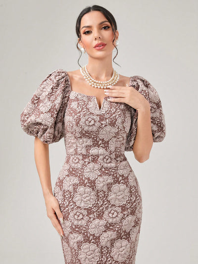 Chic Floral Puff Sleeve Dress with Fuzzy Hem – Perfect for a Flirty Spring Look