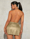 Sparkle and Shine: Collar Metallic Cami Dress with Slit Thigh and Backless Halter Neck