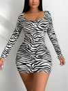 Zebra Striped Scoop Neck Bodycon Dress - Chic & Stylish Statement Piece