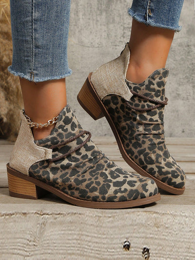 Leopard Chic: New Women's Motorcycle Boots with Mid Heels for Spring and Autumn