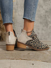 Chic Leopard Print Motorcycle Ankle Boots with Stylish Mid Heels for Spring & Autumn