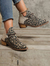 Chic Leopard Print Motorcycle Ankle Boots with Stylish Mid Heels for Spring & Autumn