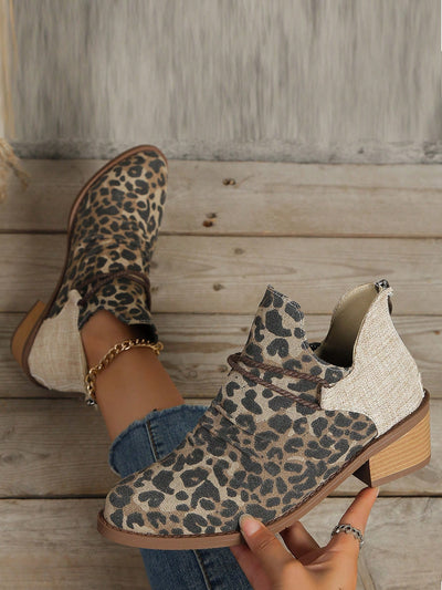 Leopard Chic: New Women's Motorcycle Boots with Mid Heels for Spring and Autumn