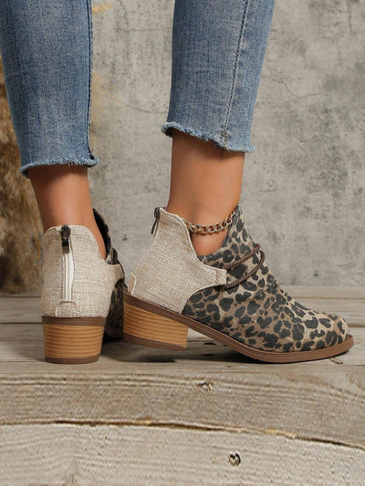 Leopard Chic: New Women's Motorcycle Boots with Mid Heels for Spring and Autumn