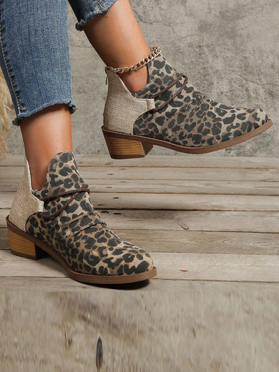 Leopard Chic: New Women's Motorcycle Boots with Mid Heels for Spring and Autumn