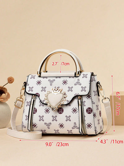 Chic Crown Style Shoulder Bag - Trendy Printed Handbag for Stylish Women