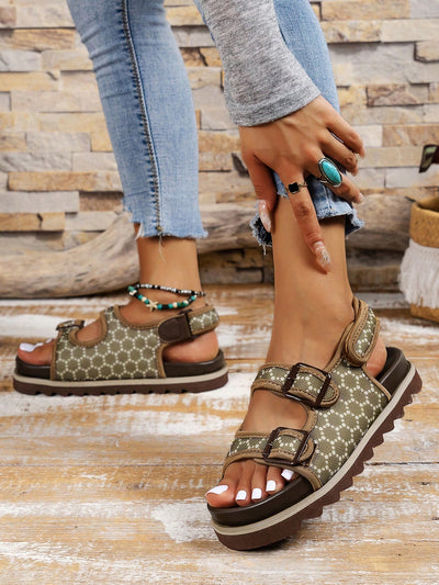 Chic Geometric Pattern Buckle Slingback Sandals: Step Up Your Style Game!
