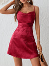 Chic Satin Cami Dress with Draped Collar and Jacquard Detail