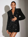 Chic Sequin Lapel Neck Blazer Dress - Elevate Your Evening Look