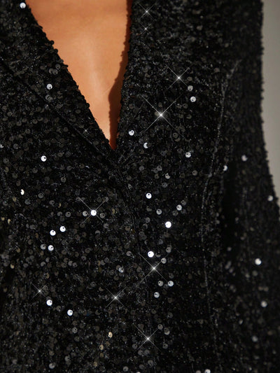 Chic Sequin Lapel Neck Blazer Dress - Elevate Your Evening Look