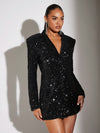 Chic Sequin Lapel Neck Blazer Dress - Elevate Your Evening Look