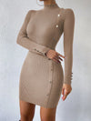 Cozy Elegance: Neck Button Detail Bodycon Sweater Dress