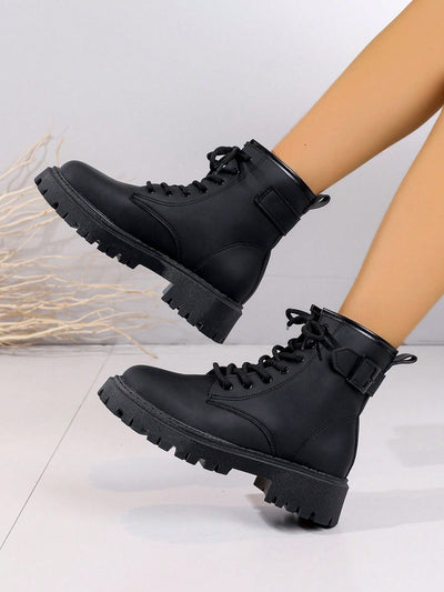 Preppy Pink Letter Detail Combat Boots: Stylish and Trendy Women's Fashion Shoes