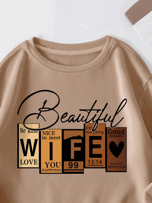 Cozy & Trendy: Letter Graphic Thermal-Lined Sweatshirt