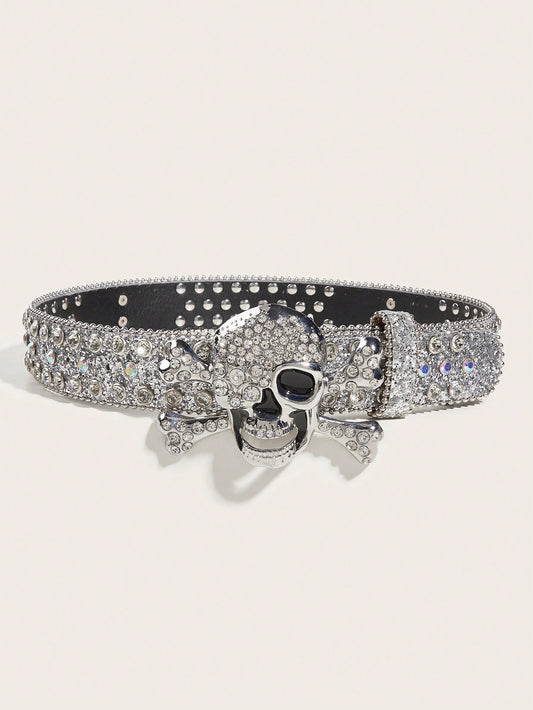 Skull Head Rhinestone Rivet Belt Buckle: Add Some Edge to Your Style