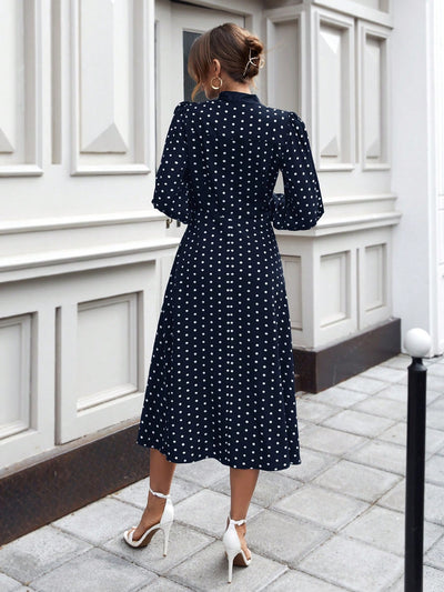 Chic Frenchy Polka Dot Tie-Neck A-Line Dress for Effortless Style