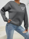 Heartfelt Comfort: Heart Print Drop Shoulder Sweatshirt