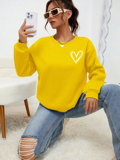 Heartfelt Comfort: Heart Print Drop Shoulder Sweatshirt