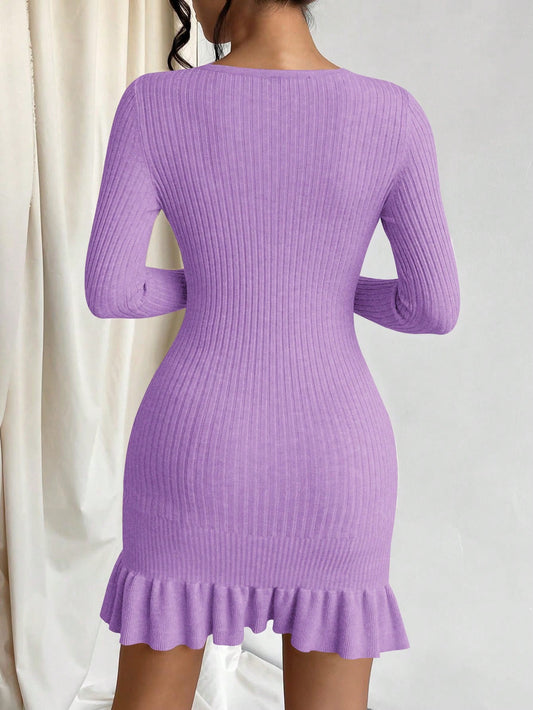 Chic Ruffle Hem Bodycon Sweater Dress - Effortless Elegance for Every Occasion