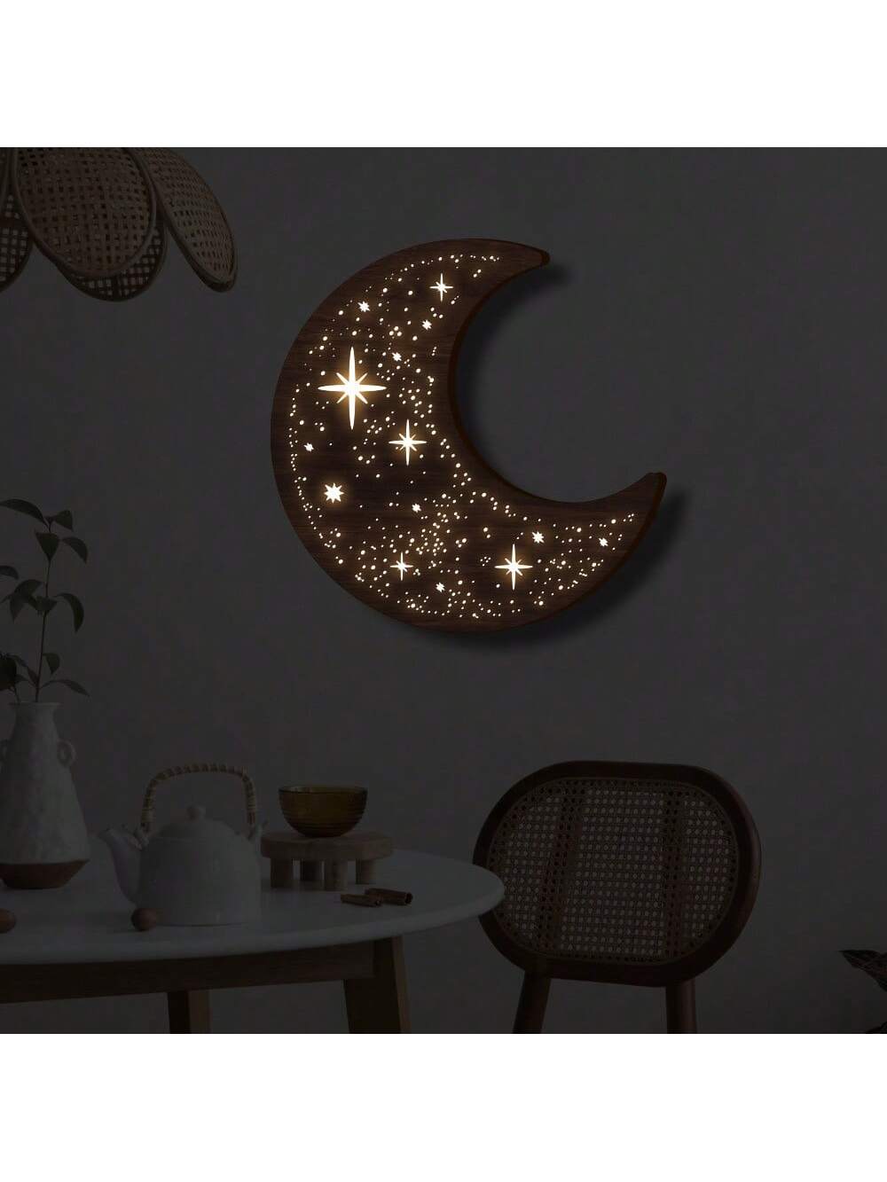 Elevate your home with the Retro Crafted Moon and Star LED Wall Decor Light. This unique wall light not only adds a touch of nostalgia with its retro design, but also creates a warm and inviting atmosphere with its warm white light effect. Crafted with precision, this light is a beautiful addition to any living space.
