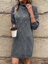 Chic Pearl-Embellished Turtleneck Drop-Shoulder Sweater Dress