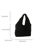 Back view of Trendy Floral One-Shoulder Canvas Handbag for Female Students - Minimalist Cloud Bubble Design in Black color