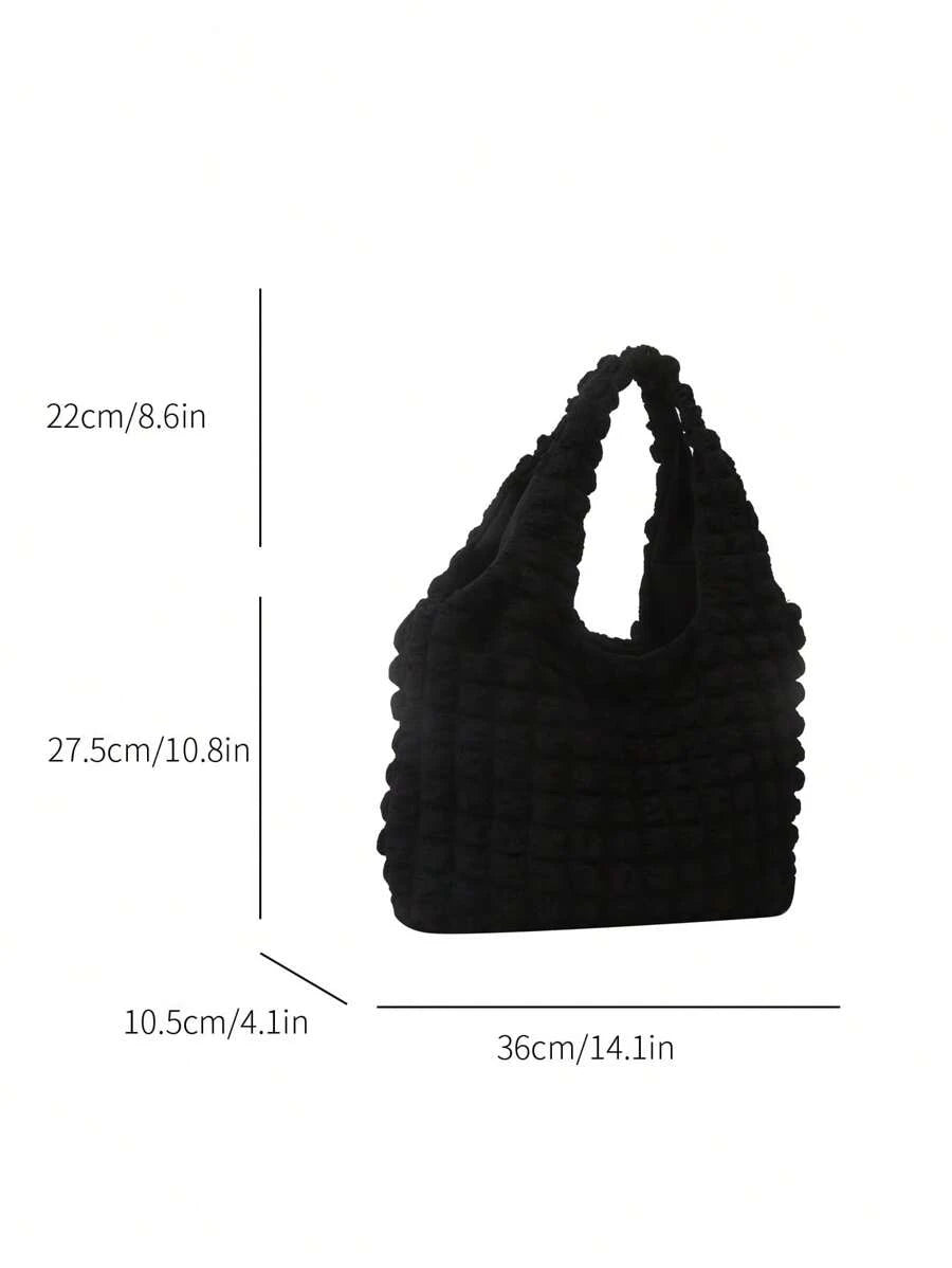 Back view of Trendy Floral One-Shoulder Canvas Handbag for Female Students - Minimalist Cloud Bubble Design in Black color