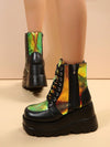 Laser Chic: Stylish Thick Platform Mid-Calf Boots for Women