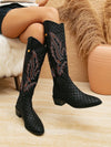 Chic Embroidered Knee-High Cowboy Boots with Pointed Toe & High Heel