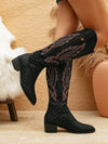 Chic Embroidered Knee-High Cowboy Boots with Pointed Toe & High Heel