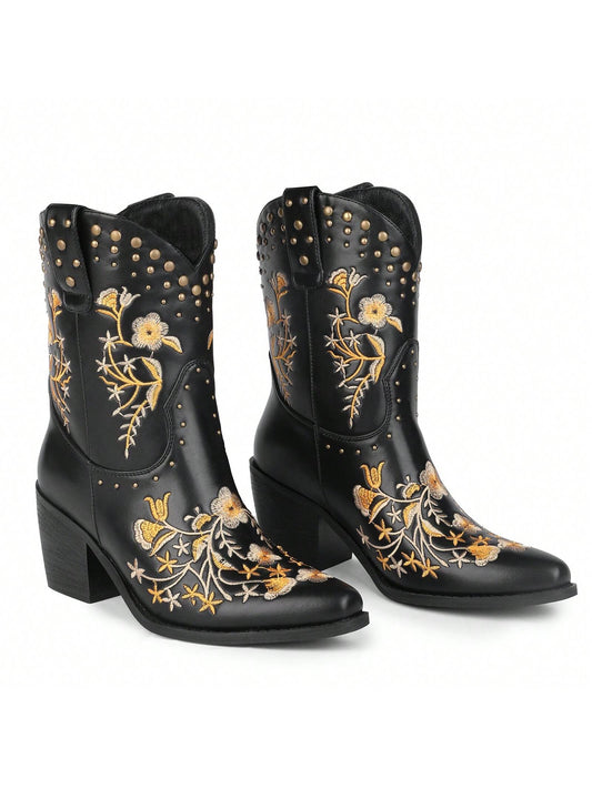 Vintage Vibes: Cowgirl Cowboy Western Boots with Classic Embroidery Design