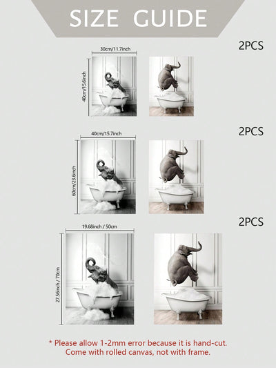 Adorable Animal Bathtub Decor Set: Creative Bathroom Wall Art Prints