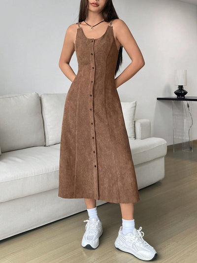 Chic Corduroy Button-Front Dress for Effortless Style