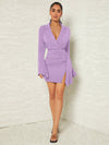 Elegance Redefined: Lapel Collar Ruched Split Hem Dress