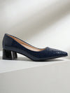 Stone Pattern Light Blue Autumn Shallow Mouth Pumps with Chunky Heel - Women's Fashion