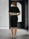 Fluttering Elegance: Contrast Binding Butterfly Sleeve Split Back Dress