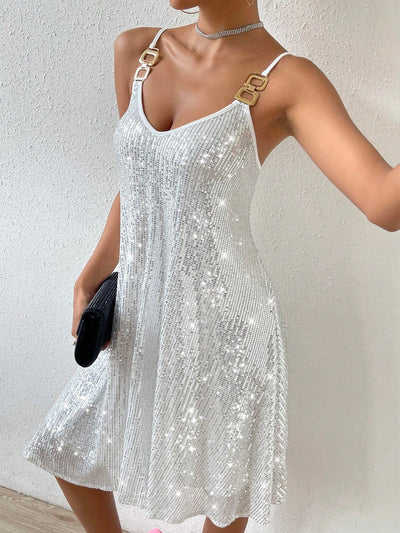 Shimmering Elegance: Glamour Sequin Decor Cami Dress