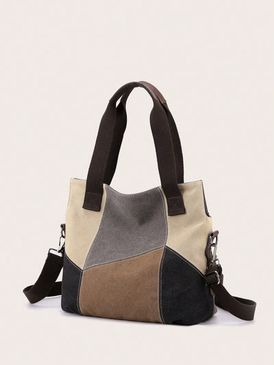 Chic Canvas Splicing Tote Bag: Versatile Hobo Style for Women