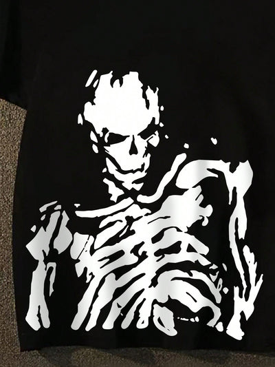 Gothic Men's Skeleton Print Tee: Embrace Your Dark Side