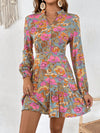 Enchanting Floral Print Lantern Sleeve Ruffle Hem Dress