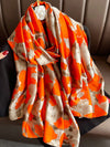 Elegant Lotus Flower Printed Satin Shawl: Perfect for Daily Wear and Holiday Sunscreen