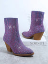 Glamourous Rhinestone Side-Zip Chunky Boots for Stylish Statements